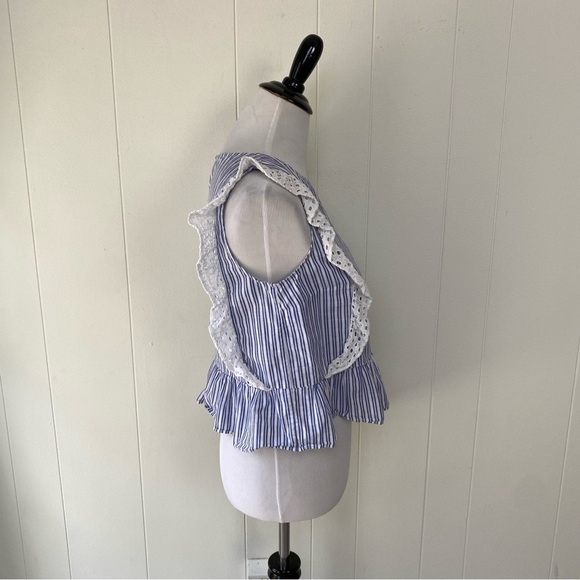 Lilly Pulitzer Ellis Top Womens S Blue Thistle Sleeveless Peplum Ruffle Flaw* - Picture 7 of 16